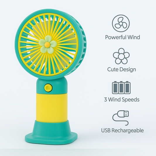 Mini USB Rechargeable Handheld Table Fan – Portable Flower Design Cooling Fan for Home, Office & Travel